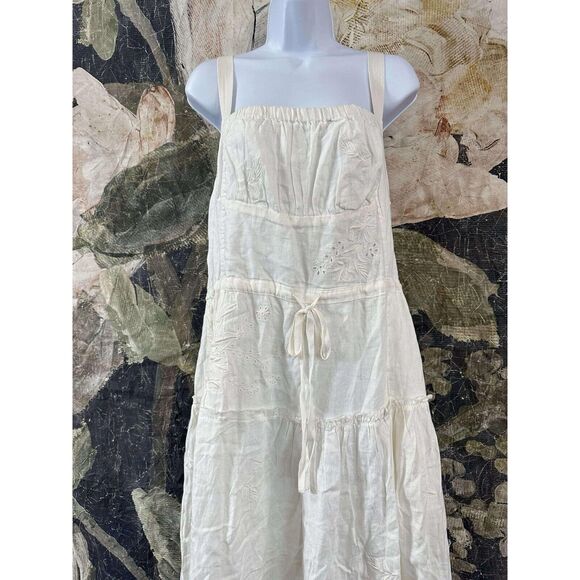 New Anthropologie Square-Neck Linen Midi Dress Size Large - Picture 8 of 14